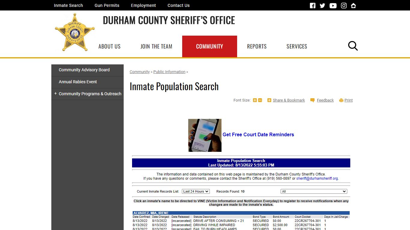 Inmate Population Search | Durham County Sheriff