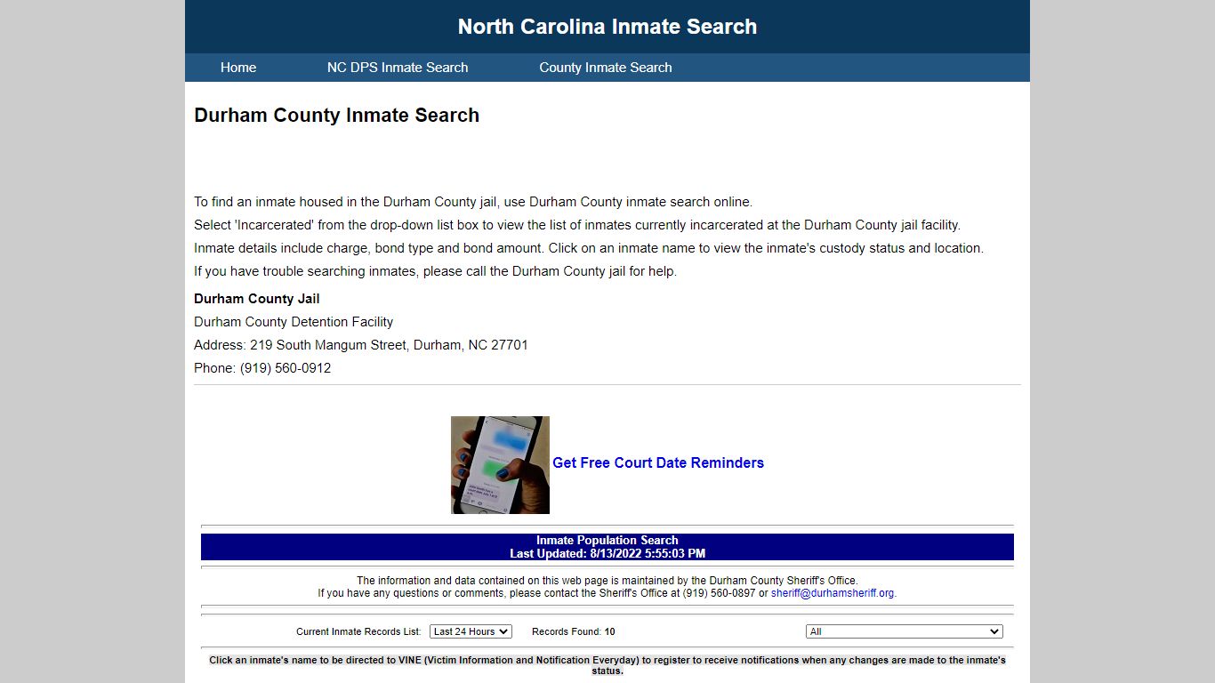 Durham County Inmate Search - North Carolina Inmate Search